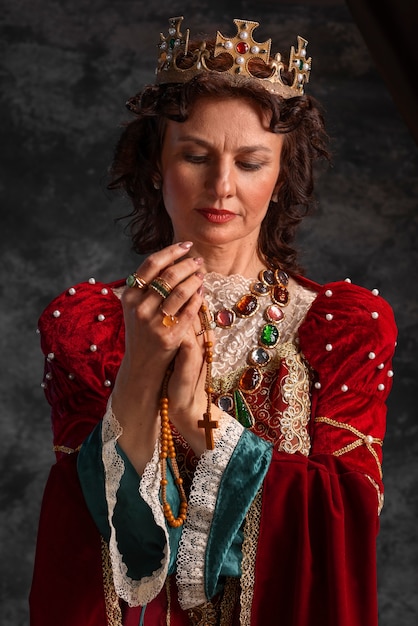 Free photo portrait of medieval queen with rosary