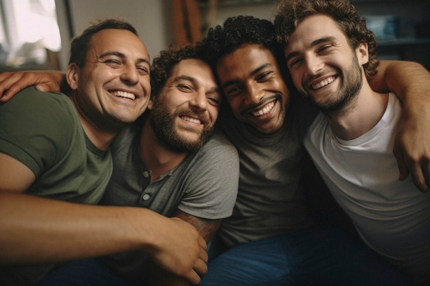 Foto gratuita ritratto di uomini che condividono un momento affettuoso di amicizia e sostegno