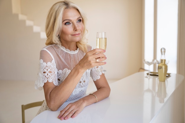 Free photo portrait of middle-aged blonde rich woman