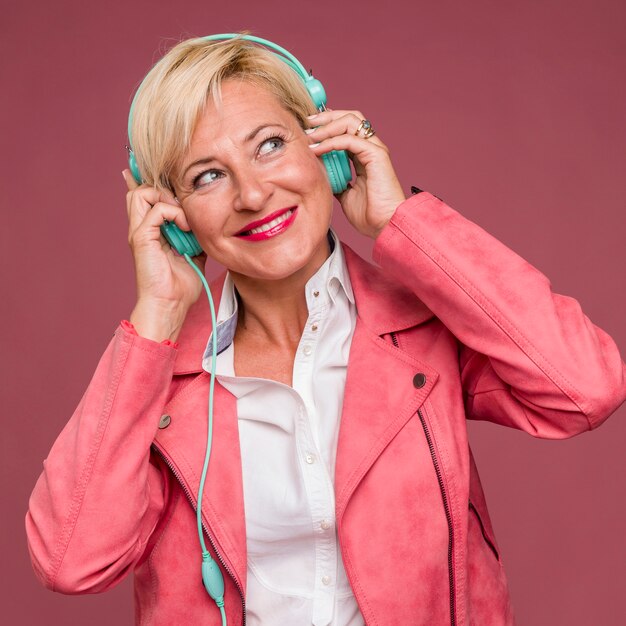 Portrait of middle aged woman with headphones