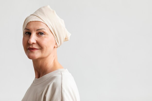 Portrait of middle aged woman with skin cancer