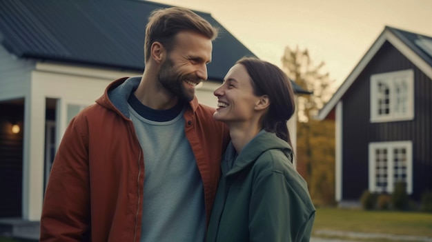 Free photo portrait of millennial couple living in the country side after moving  from the city