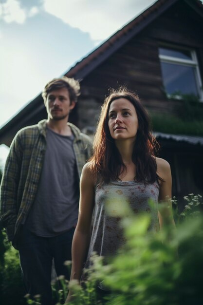 Portrait of millennial couple living in the country side after moving  from the city