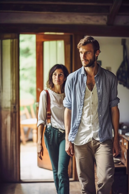 Portrait of millennial couple living in the country side after moving  from the city