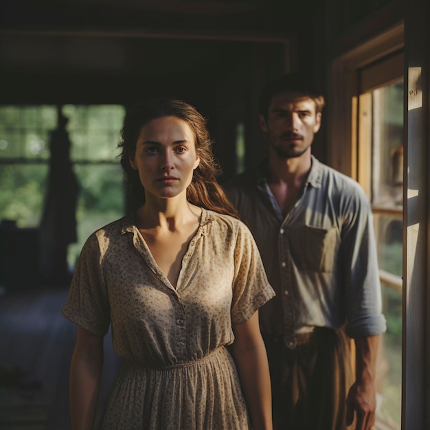 Portrait of millennial couple living in the country side after moving  from the city