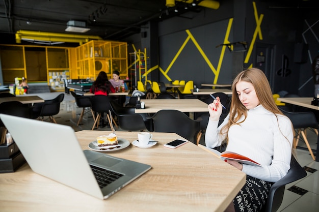 Portrait of modern woman working with laptop