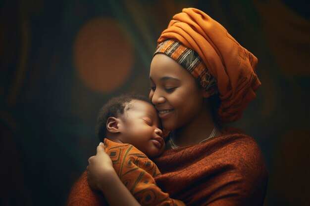 生まれたばかりの赤ちゃんと一緒に母親の肖像画