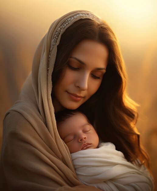 Portrait of mother with newborn baby