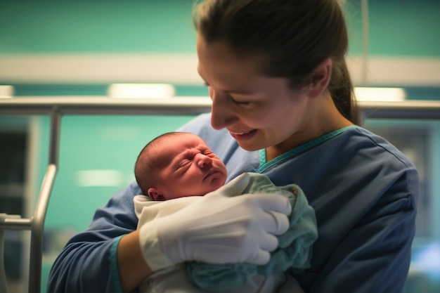 Free photo portrait of mother with newborn baby