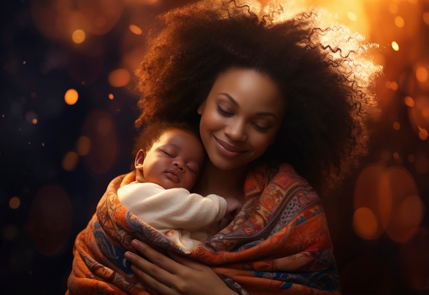 Portrait of mother with newborn baby