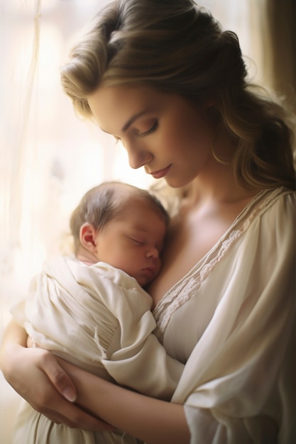 Free photo portrait of mother with newborn baby