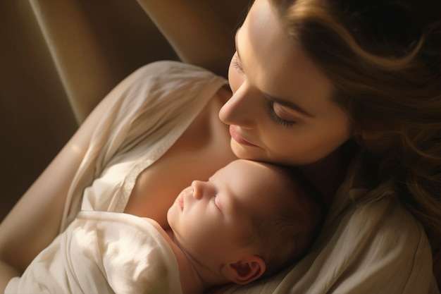 Free photo portrait of mother with newborn baby