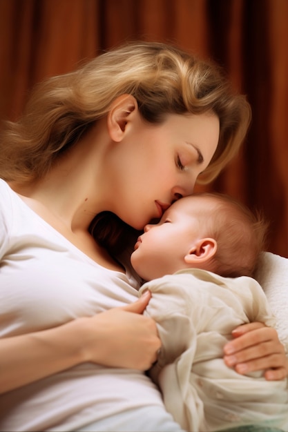 Free photo portrait of mother with newborn baby