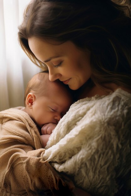 Portrait of mother with newborn baby