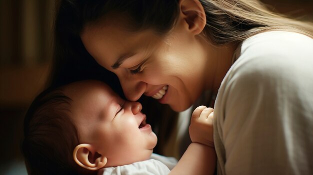 Portrait of mother with newborn baby