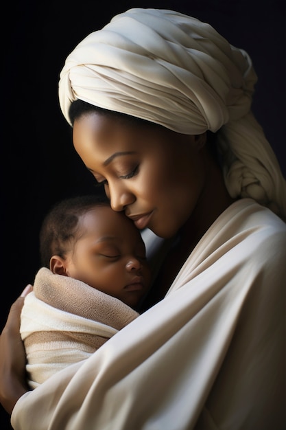 Portrait of mother with newborn baby