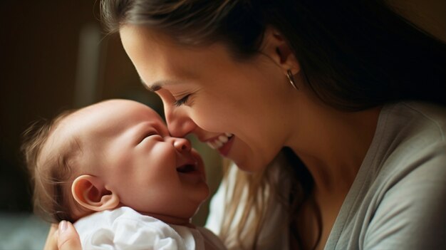 生まれたばかりの赤ちゃんと一緒に母親の肖像画