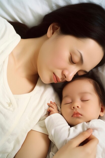 Portrait of mother with newborn baby