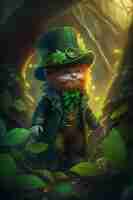Free photo portrait of mystical leprechaun character surrounded by nature and vegetation