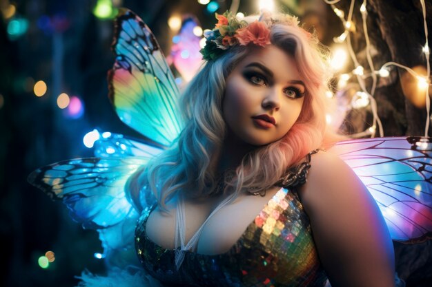 Portrait of mythical fairy woman with wings