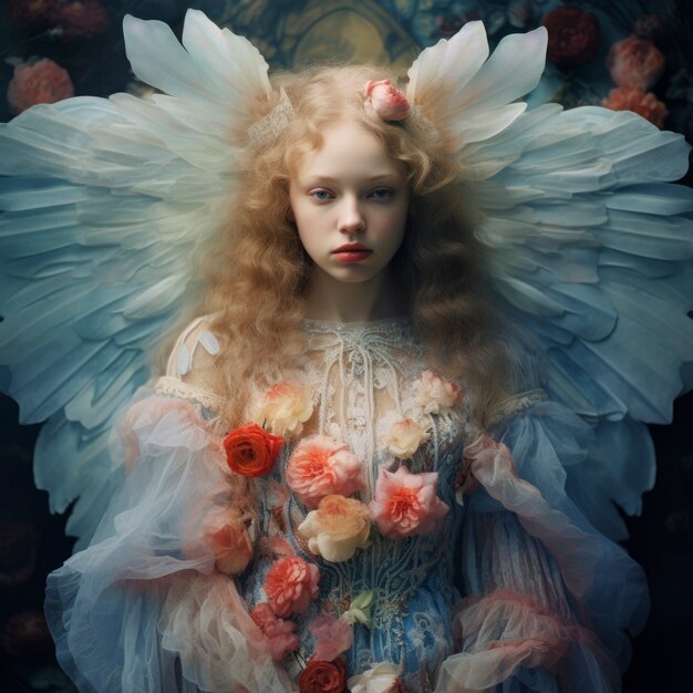 portrait of mythical fairy woman with wings