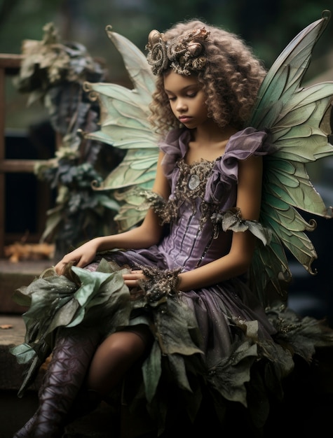 Free photo portrait of mythical fairy woman with wings