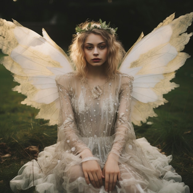 portrait of mythical fairy woman with wings