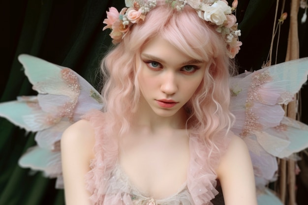 Free photo portrait of mythical fairy woman with wings