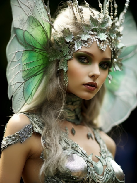Portrait of mythical fairy woman with wings