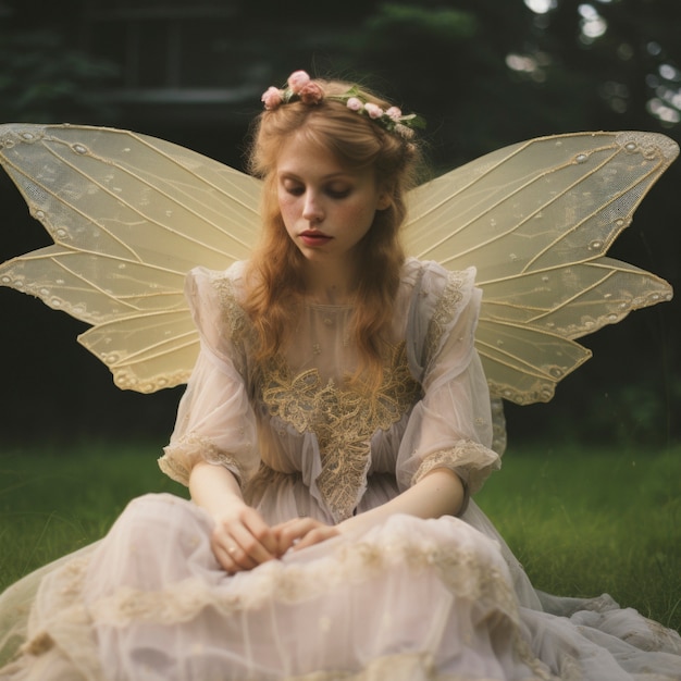 Free photo portrait of mythical fairy woman with wings