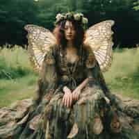 Free photo portrait of mythical fairy woman with wings