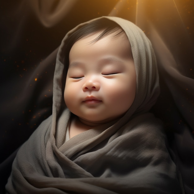 Free photo portrait of newborn baby sleeping peacefully