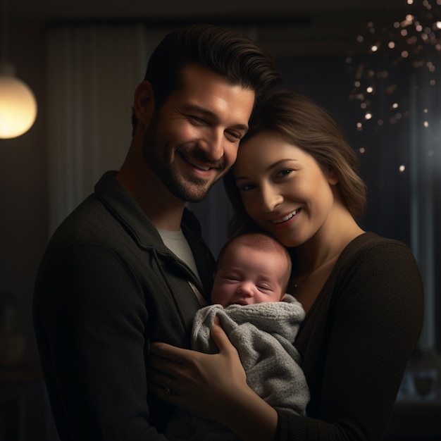 Free photo portrait of newborn baby with both parents