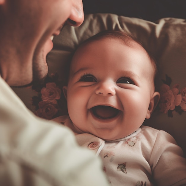 Portrait of newborn baby with father