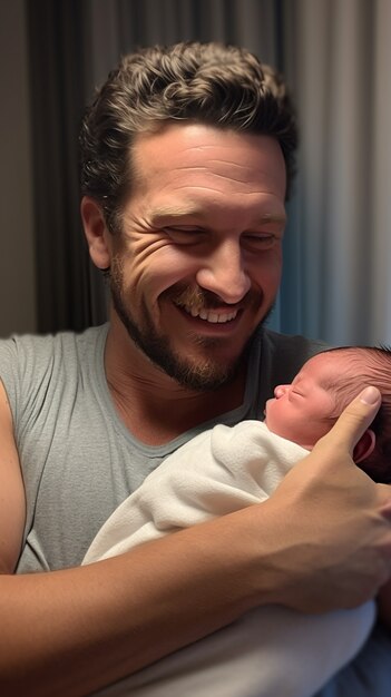 Portrait of newborn baby with father