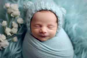 Free photo portrait of newborn baby with flowers