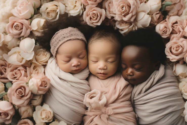 Free Photo portrait of newborn baby with flowers