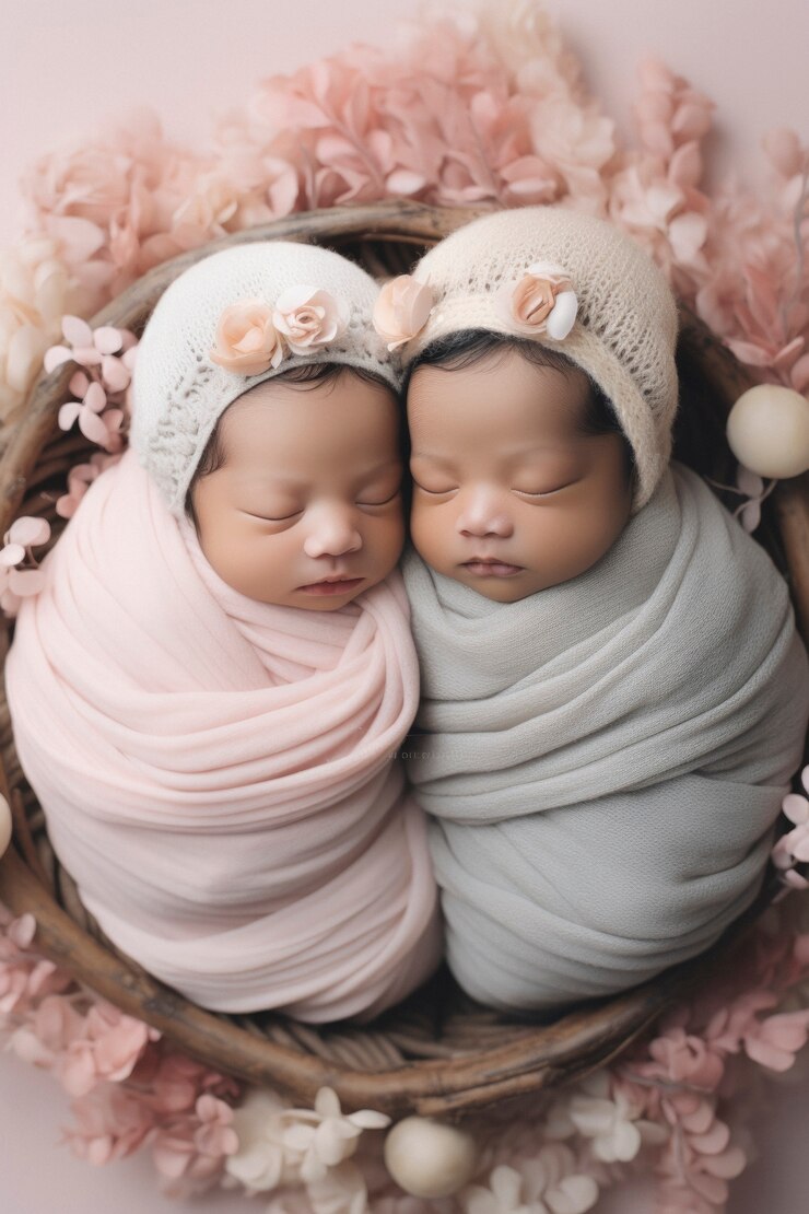 Free Photo portrait of newborn baby with flowers