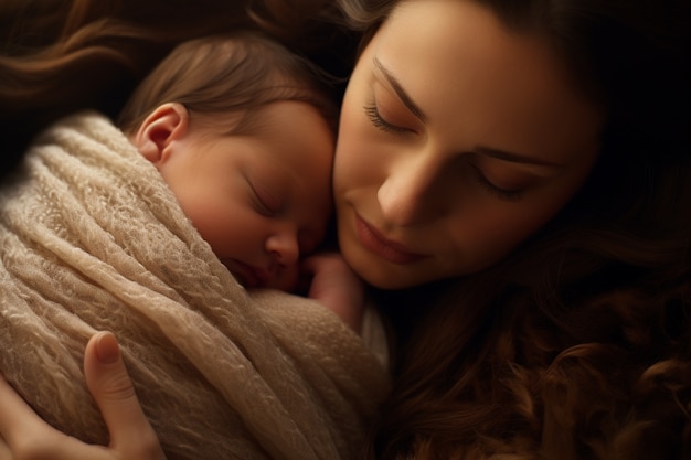 Portrait of newborn baby with mother