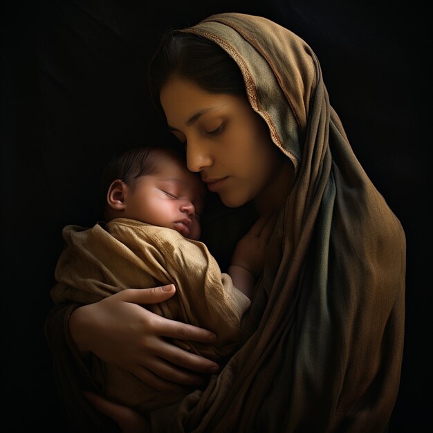 Portrait of newborn baby with mother