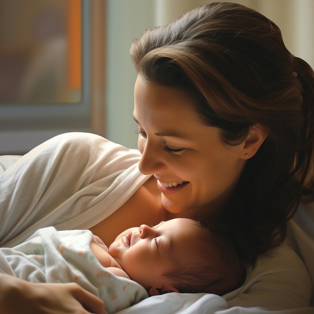 Portrait of newborn baby with mother
