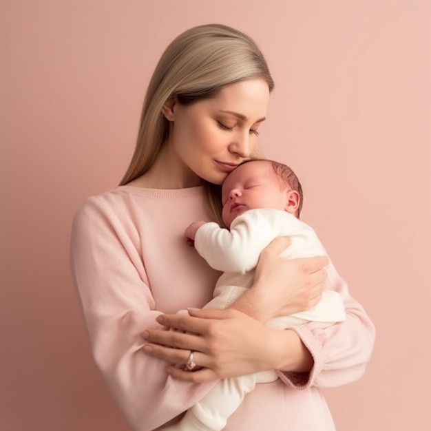 Портрет новорожденного ребенка с матерью