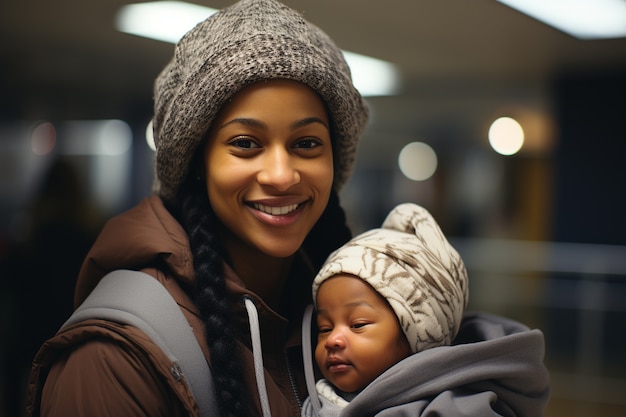 Free photo portrait of newborn baby with mother