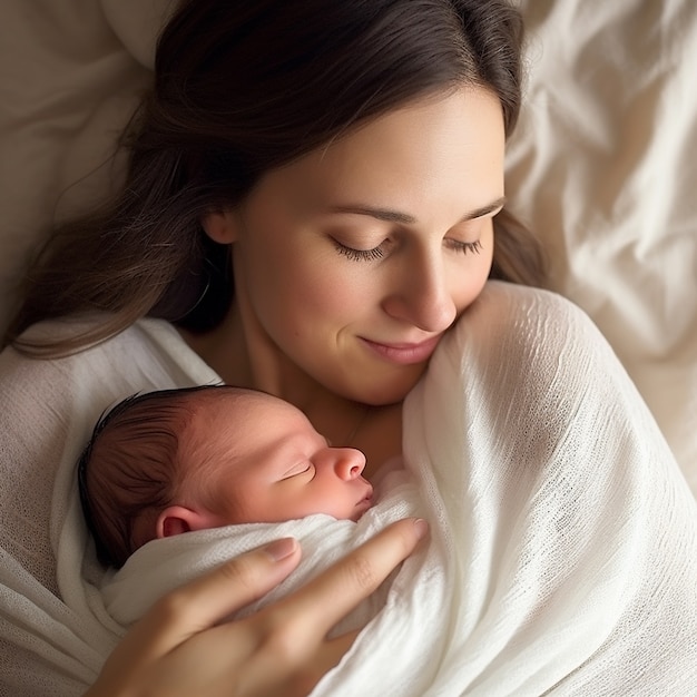 Портрет новорожденного ребенка с матерью