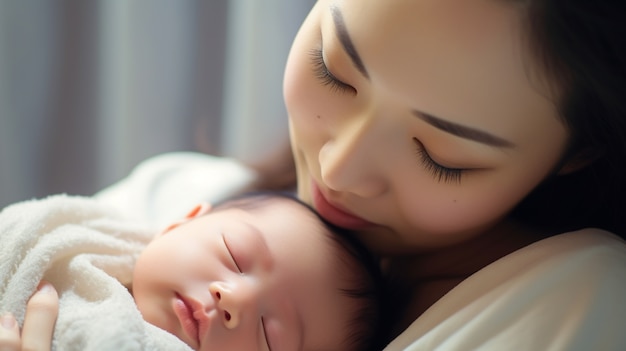 Free photo portrait of newborn baby with mother