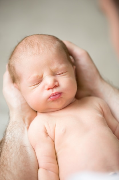 Portrait of a newborn hold in palms