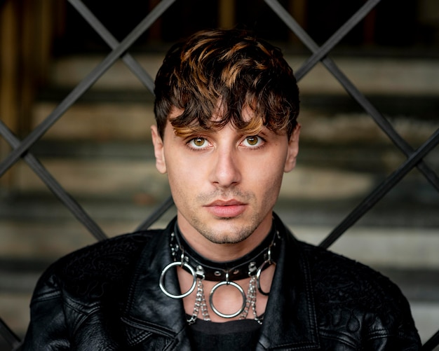 Free photo portrait of a non binary person in leather jacket