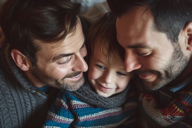 Foto gratuita ritratto di una famiglia non tradizionale con genitori gay