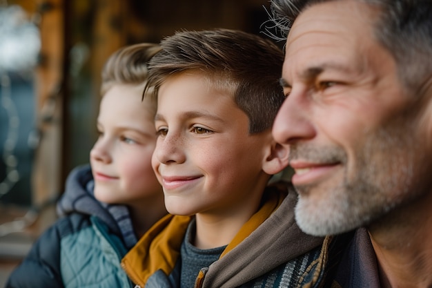 Foto gratuita ritratto di una famiglia non tradizionale con un padre single