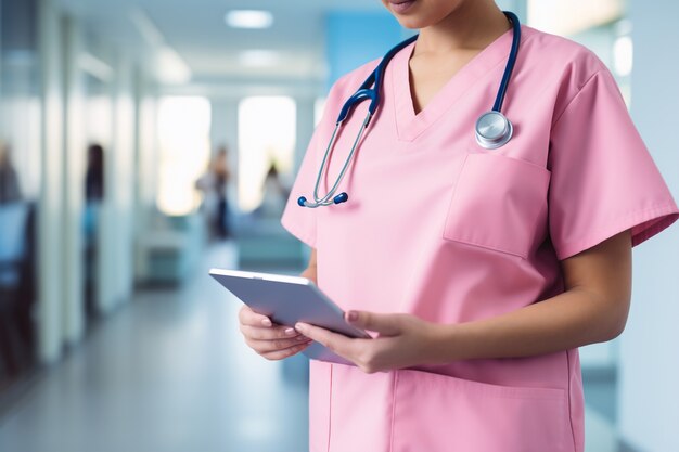 Portrait of nurse holding clipboard